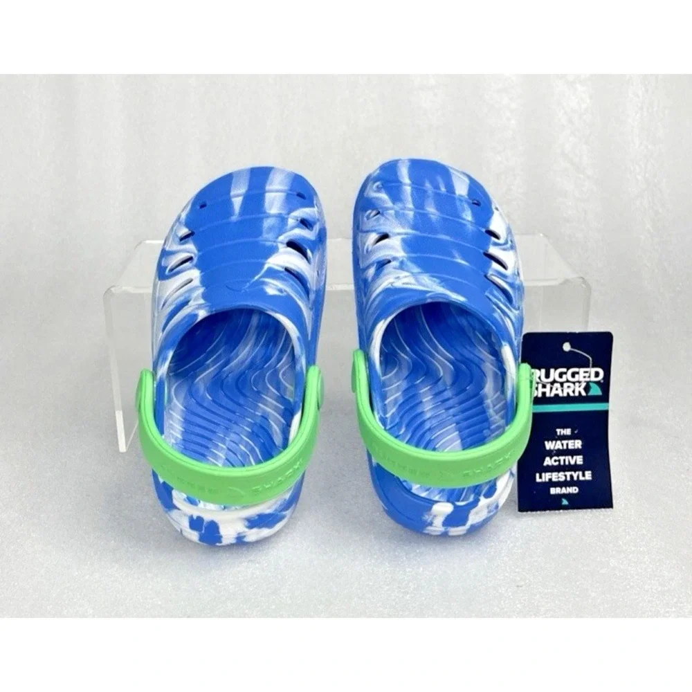 Rugged Shark Eva Clogs Lightweight Slip on Blue Green Toddler Boys Size 8 NEW